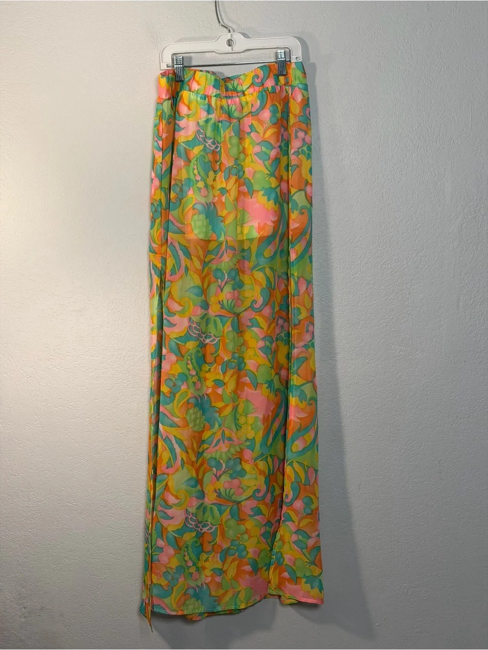 Show Me Your MuMu Vibrant Green Pink Yellow Orange Floral Sheer Maxi Skirt M
